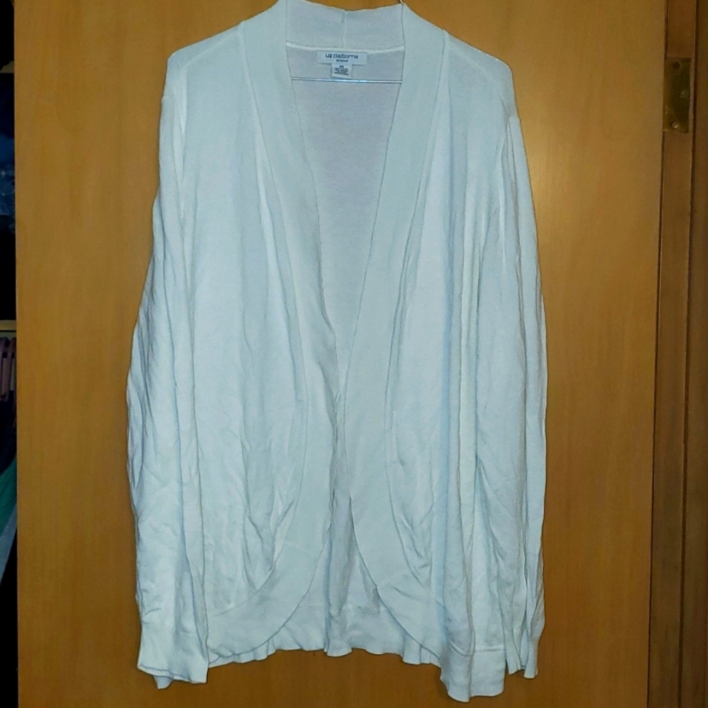 Liz Claiborne 2X White Long Sleeve Cardigan